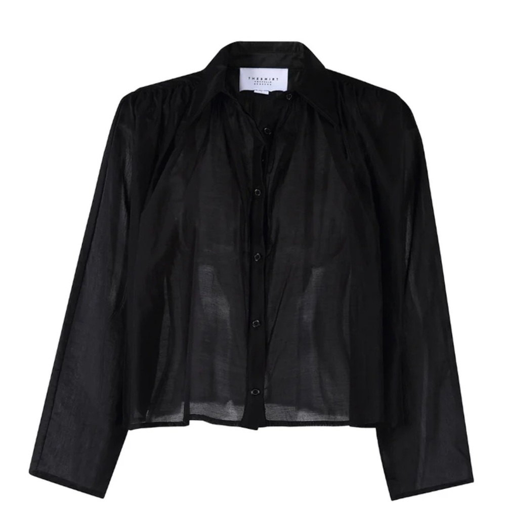 The Shirt by Rochelle Behrens Black Sheer Button-Front Blouse size small
